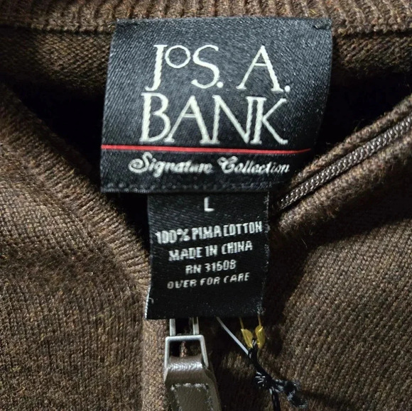 Jos. A. Bank 100% Pima Cotton Long Sleeve Brown Quarter Zip Pullover Sweater NWT - Picture 4 of 4